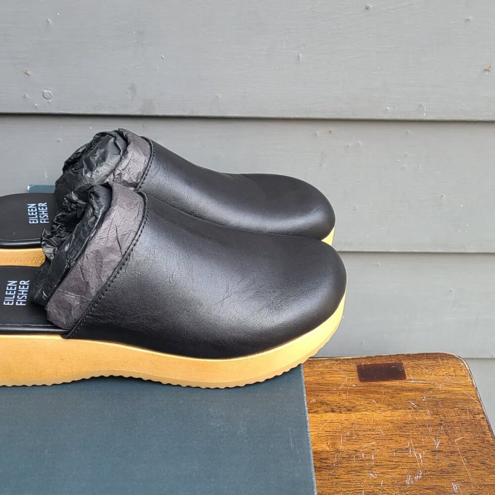 Eileen Fisher Black Leather Clogs Size 9 1/2 NIB! - Picture 5 of 13